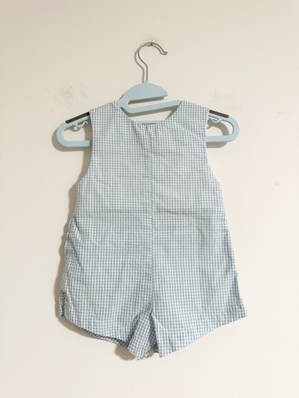 Vintage Nursery Rhyme Blue Gingham Train Embroidered Romper - Size 3/6M - Picture 7 of 7